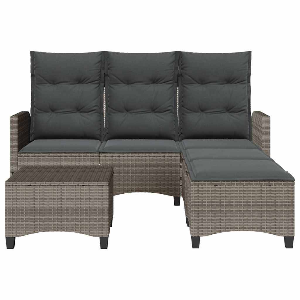 vidaXL 3-tlg. Garten-Sofagarnitur mit Kissen L-Form Grau Poly Rattan