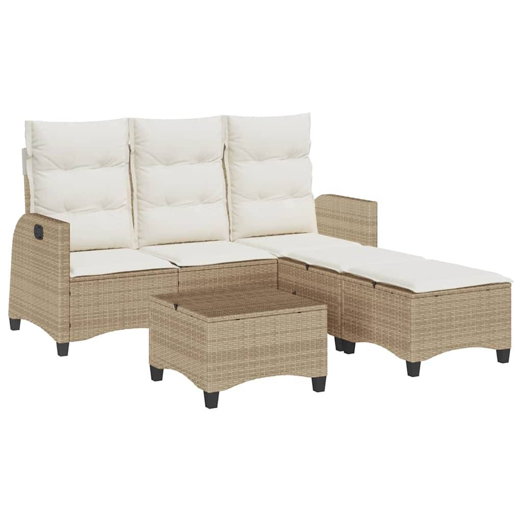 vidaXL 3-tlg. Garten-Sofagarnitur mit Kissen L-Form Beige Poly Rattan