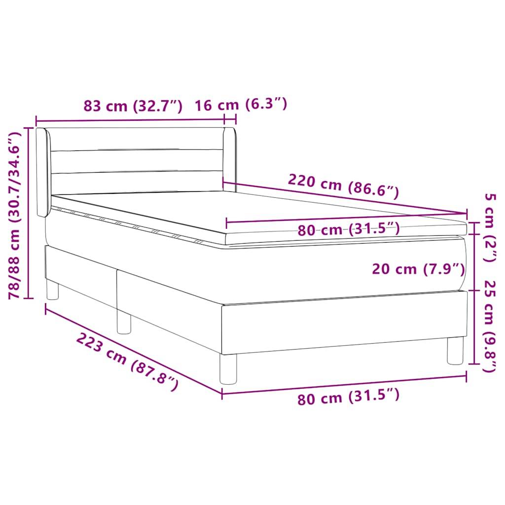 vidaXL Boxspringbett mit Matratze Schwarz 80x220 cm Samt