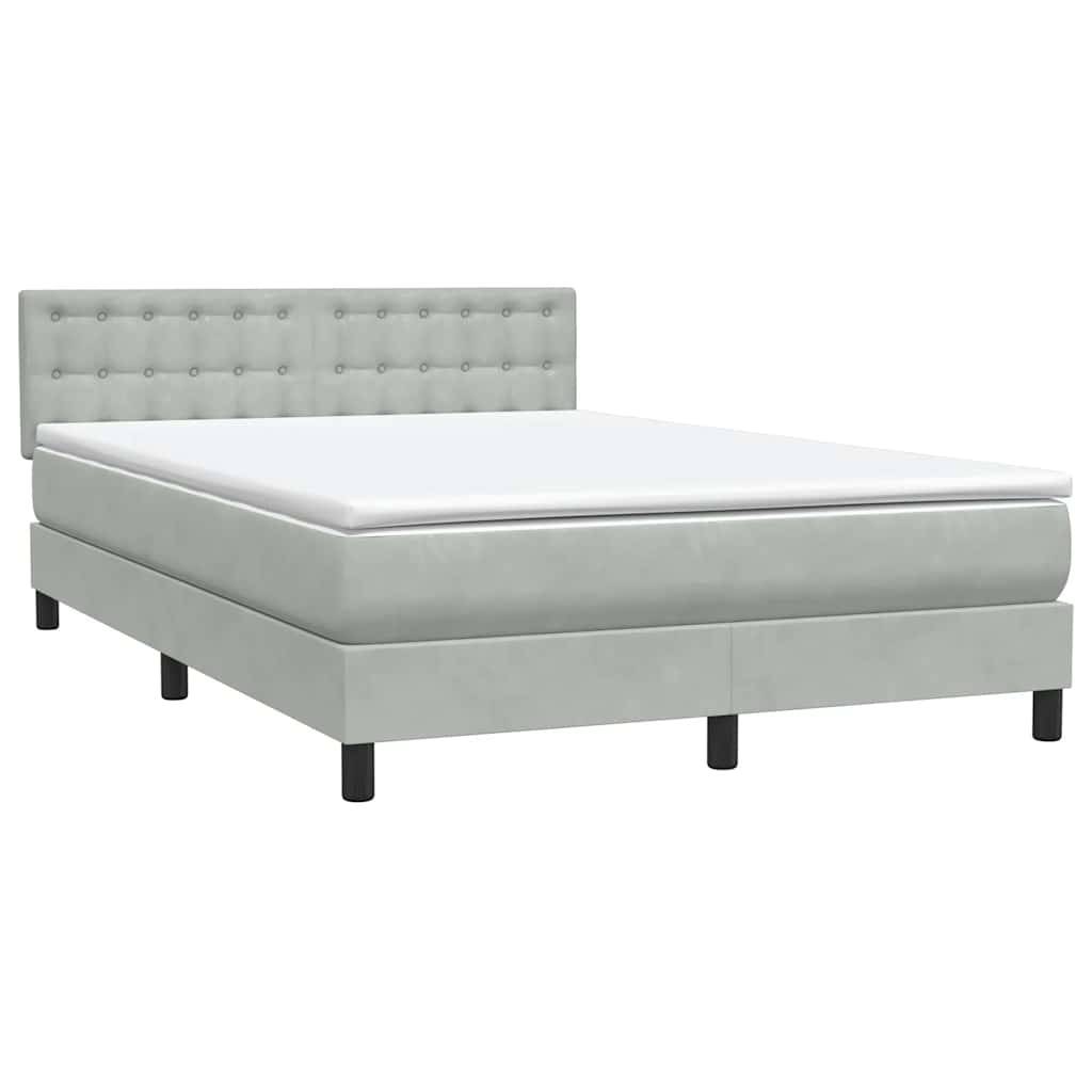 vidaXL Boxspringbett mit Matratze Hellgrau 160x220 cm Samt