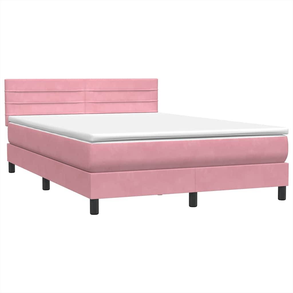 vidaXL Boxspringbett mit Matratze Rosa 160x210 cm Samt