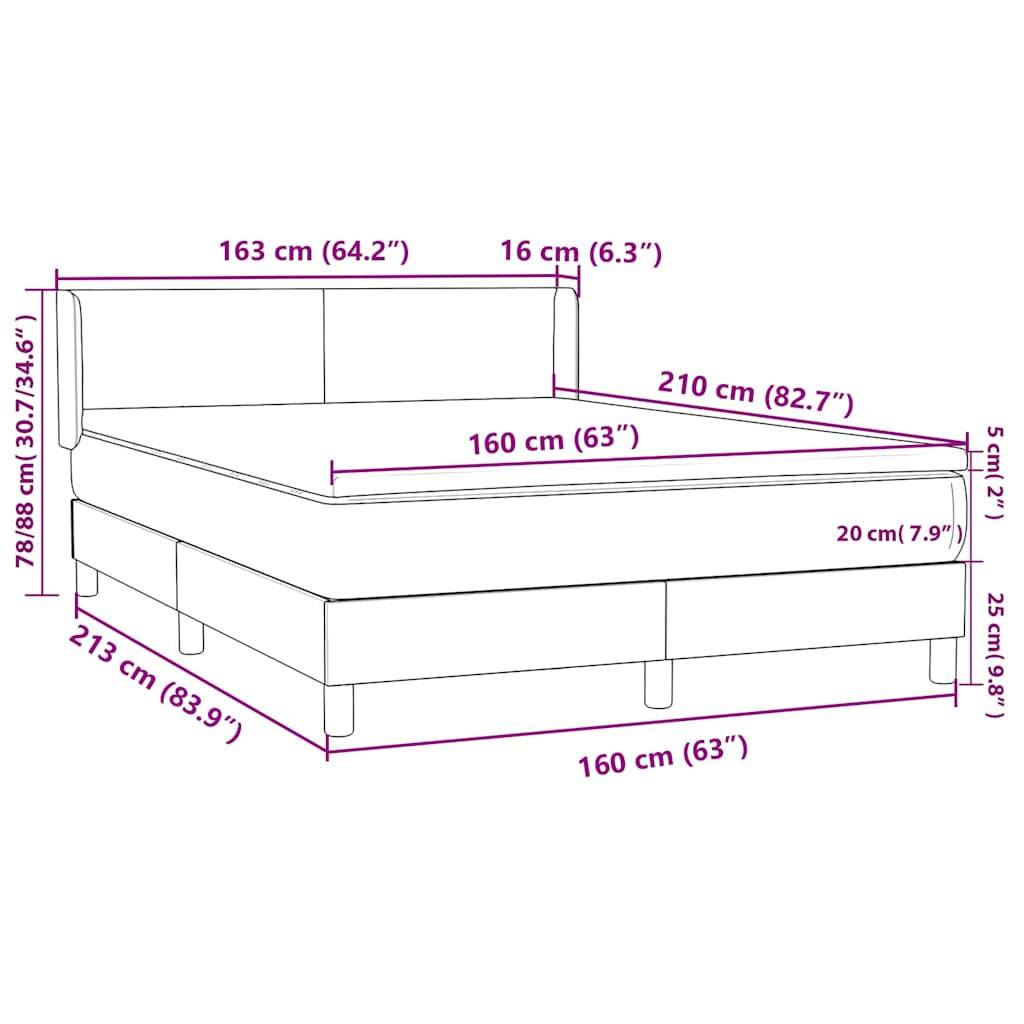 vidaXL Boxspringbett mit Matratze Dunkelgrün 160x210 cm Samt