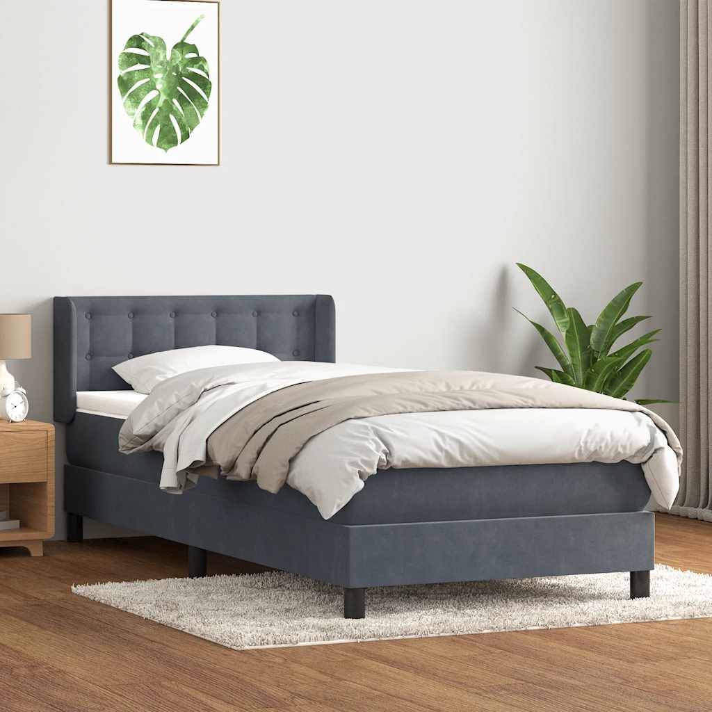 vidaXL Boxspringbett mit Matratze Dunkelgrau 80x210 cm Samt