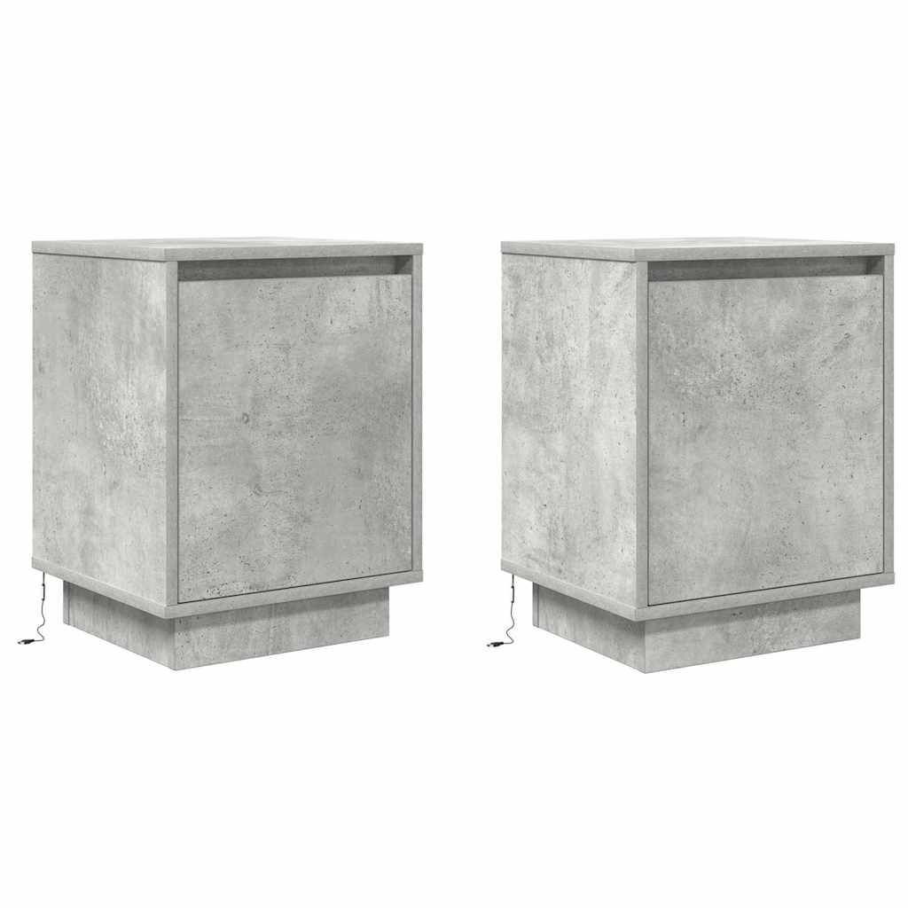 vidaXL Nachttische mit LED-Leuchten 2 Stk. Betongrau 38x34x50 cm