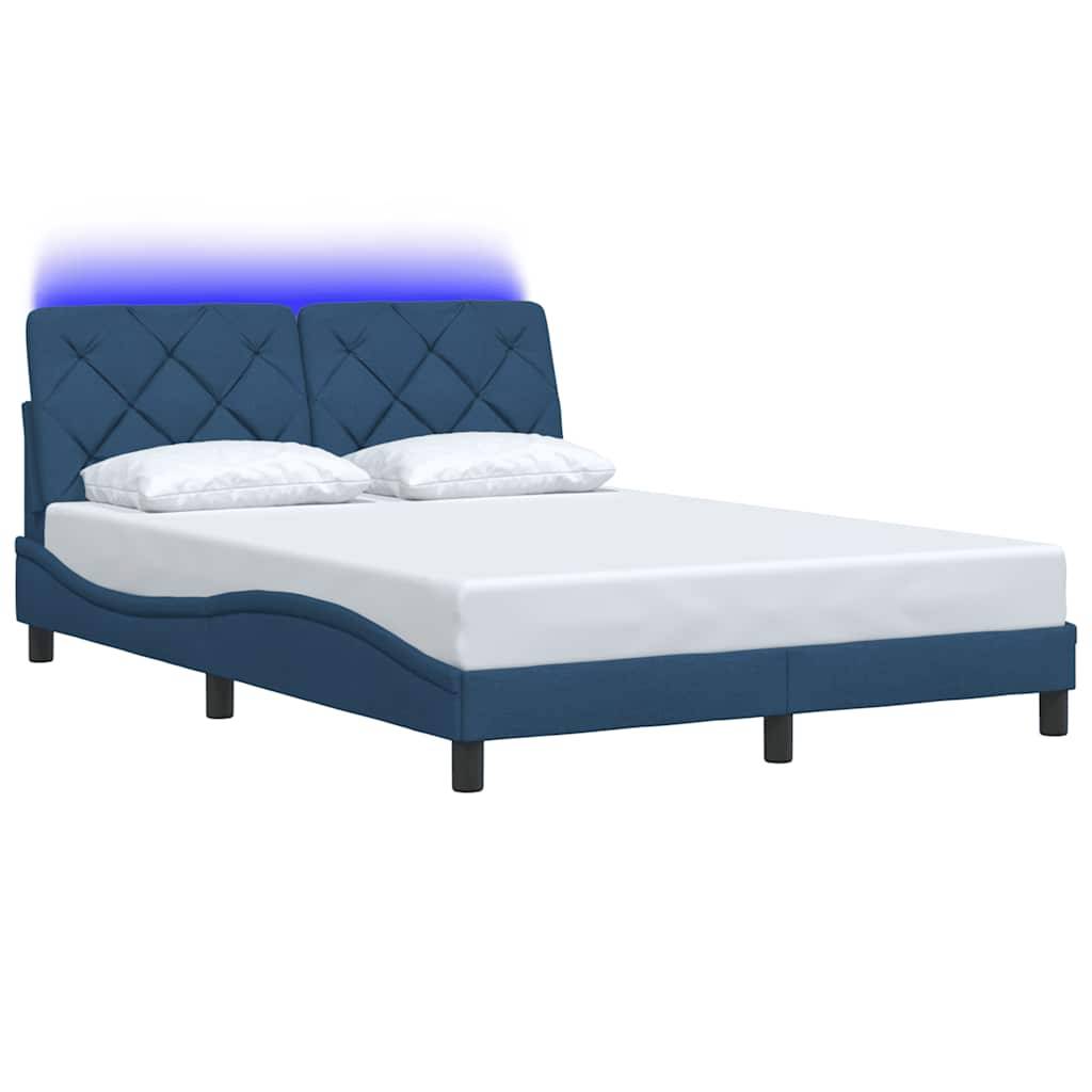 vidaXL Bettgestell mit LED ohne Matratze Blau 140x200 cm Stoff