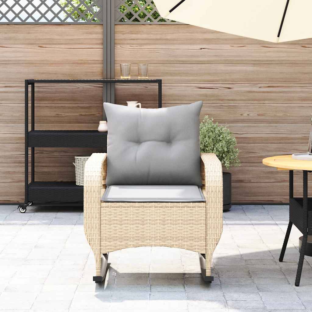 vidaXL Garten-Schaukelstuhl mit Kissen Beige Poly Rattan