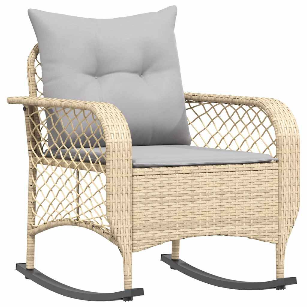 vidaXL Garten-Schaukelstuhl mit Kissen Beige Poly Rattan