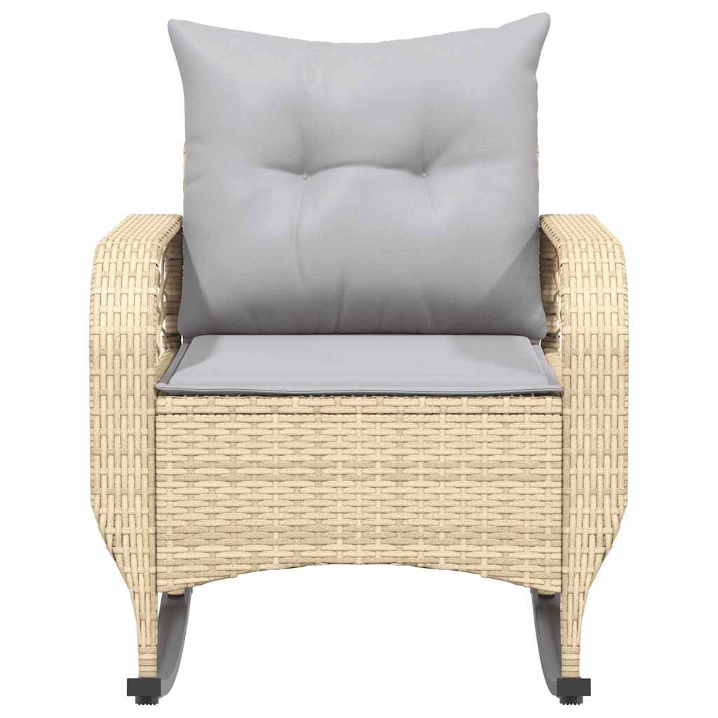 vidaXL Garten-Schaukelstuhl mit Kissen Beige Poly Rattan