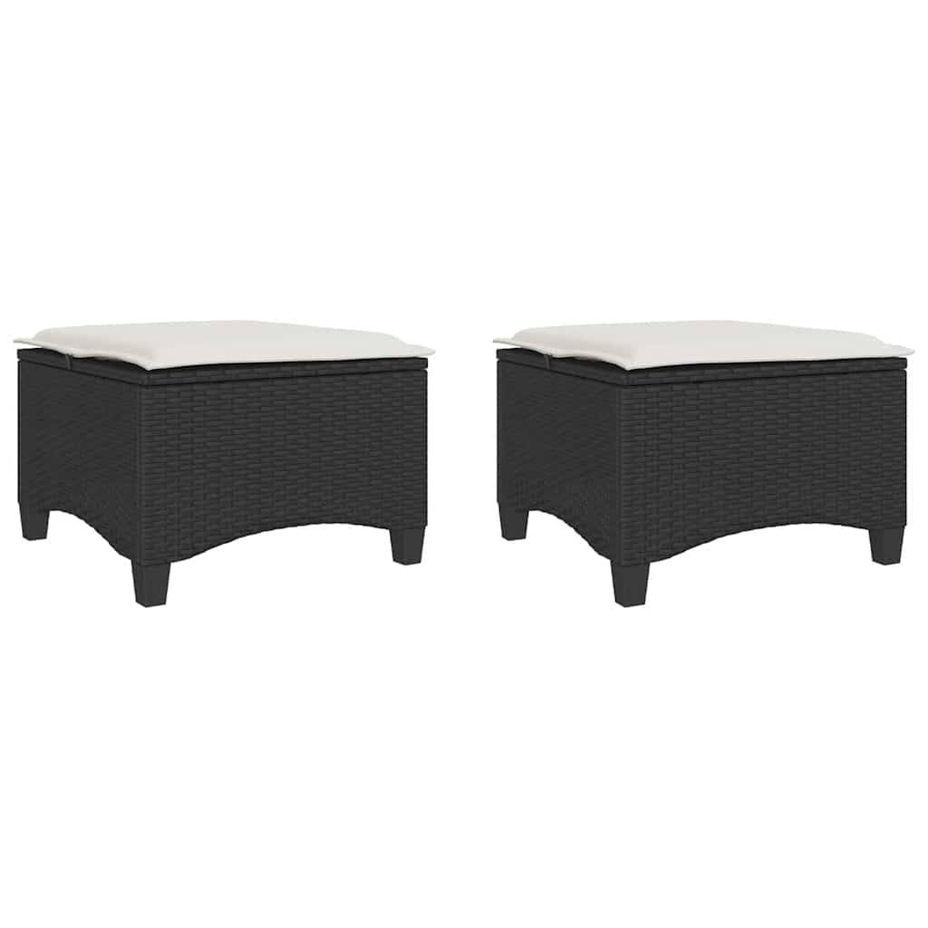 vidaXL Gartenhocker mit Kissen 2 Stk. Schwarz 55x55x36 cm Poly Rattan