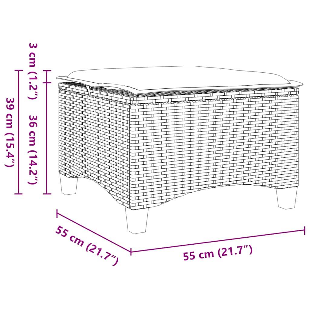 vidaXL Gartenhocker mit Kissen 2 Stk. Grau 55x55x36 cm Poly Rattan