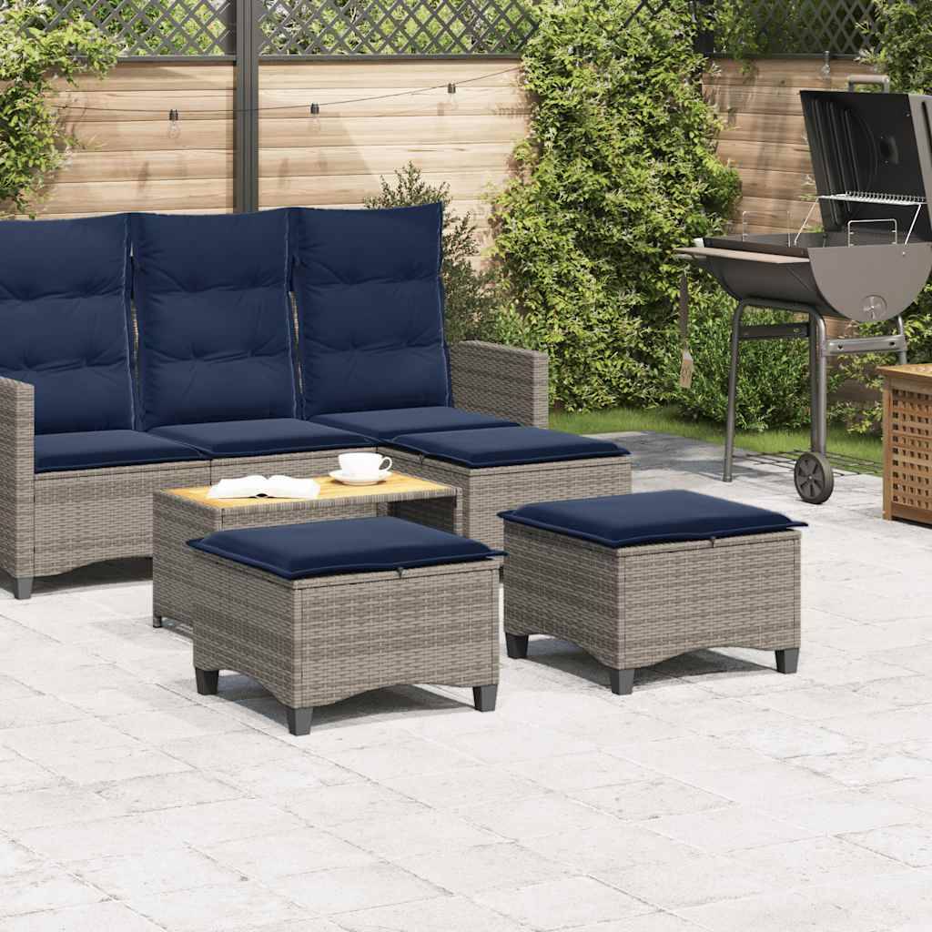 vidaXL Gartenhocker mit Kissen 2 Stk. Grau 55x55x36 cm Poly Rattan