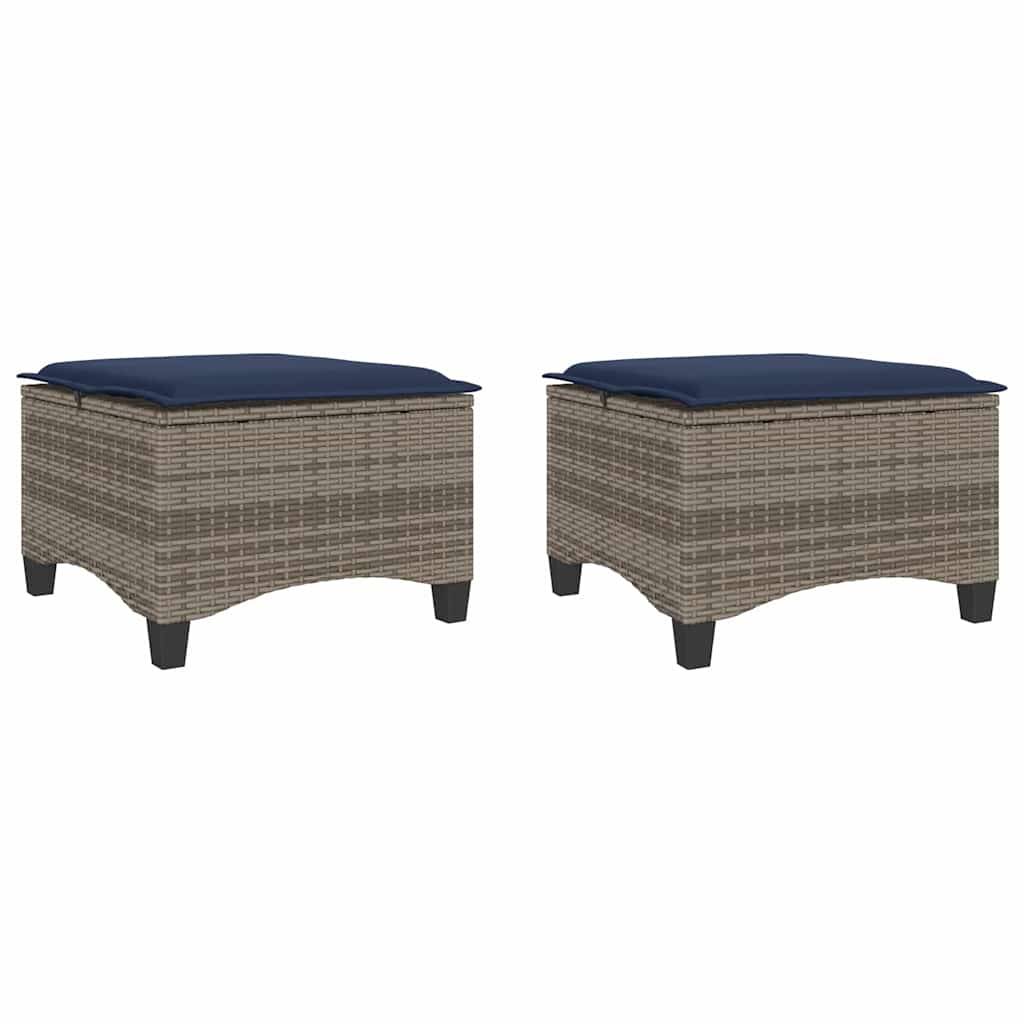 vidaXL Gartenhocker mit Kissen 2 Stk. Grau 55x55x36 cm Poly Rattan