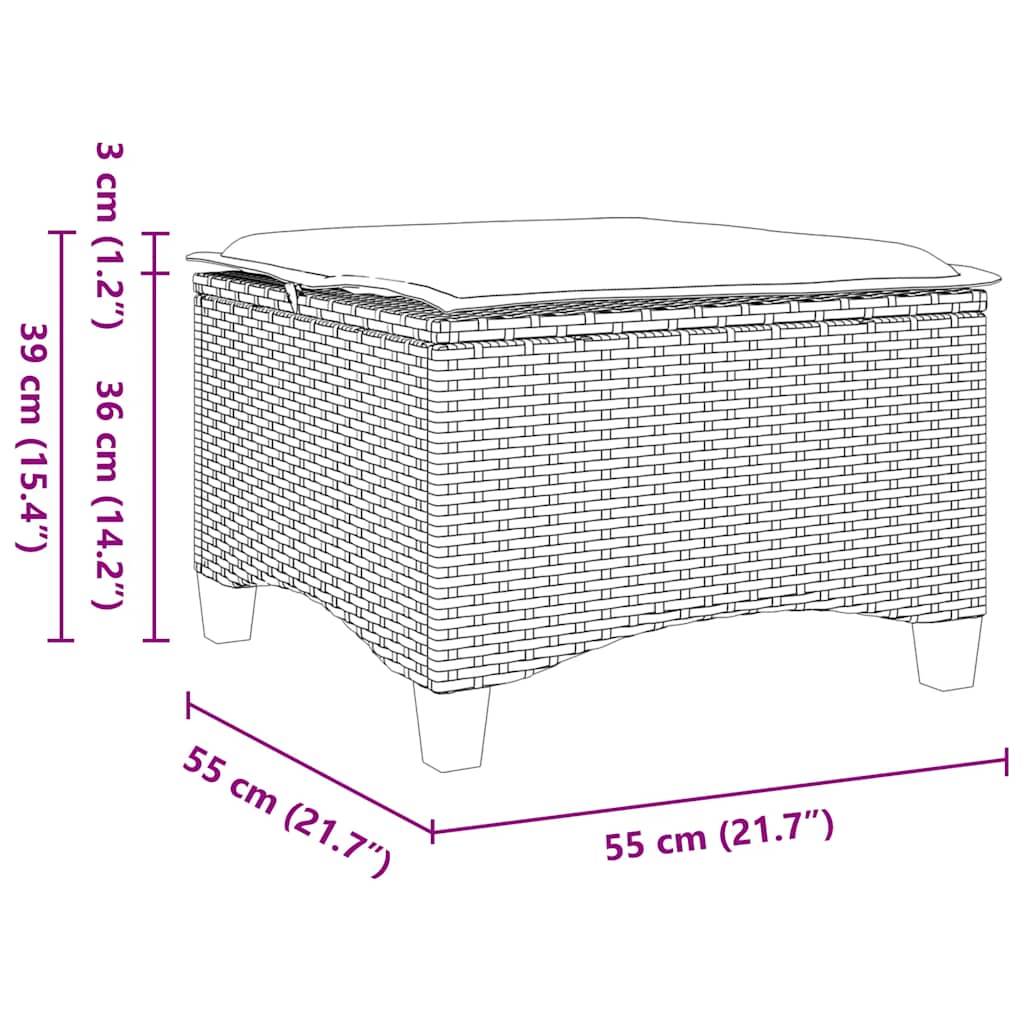 vidaXL Gartenhocker mit Kissen 2 Stk. Braun 55x55x36 cm Poly Rattan