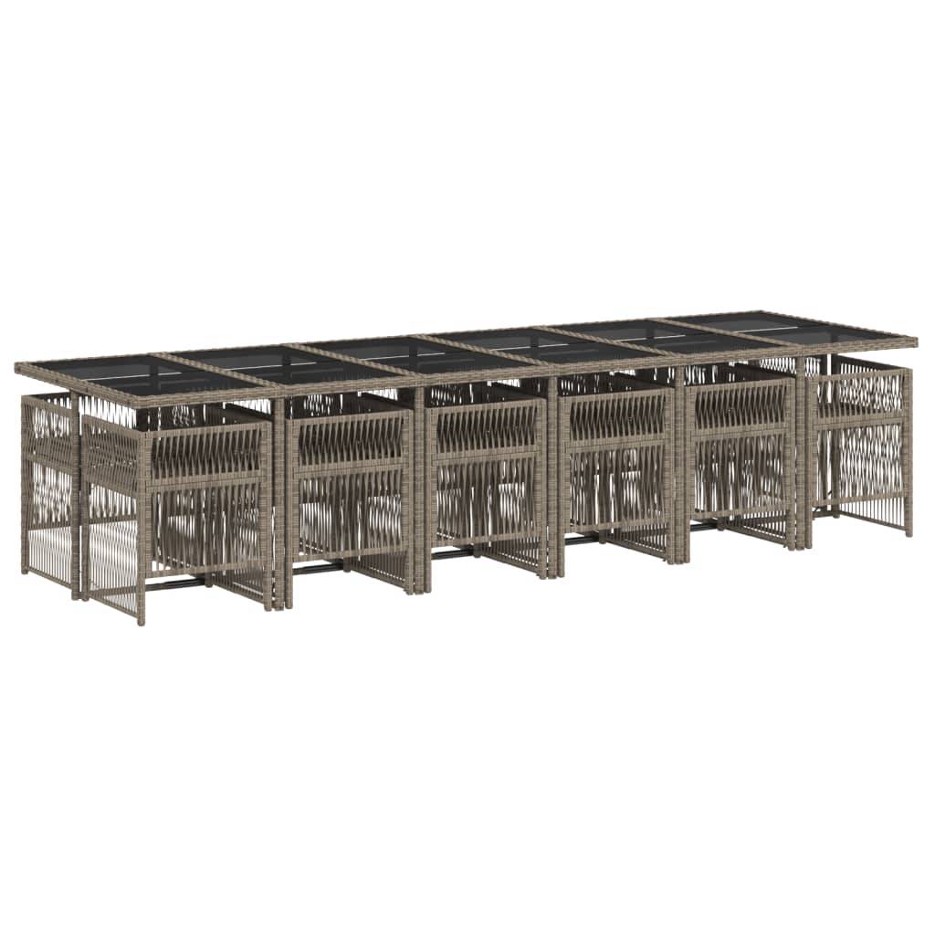 vidaXL 13-tlg. Garten-Essgruppe mit Kissen Grau Poly Rattan