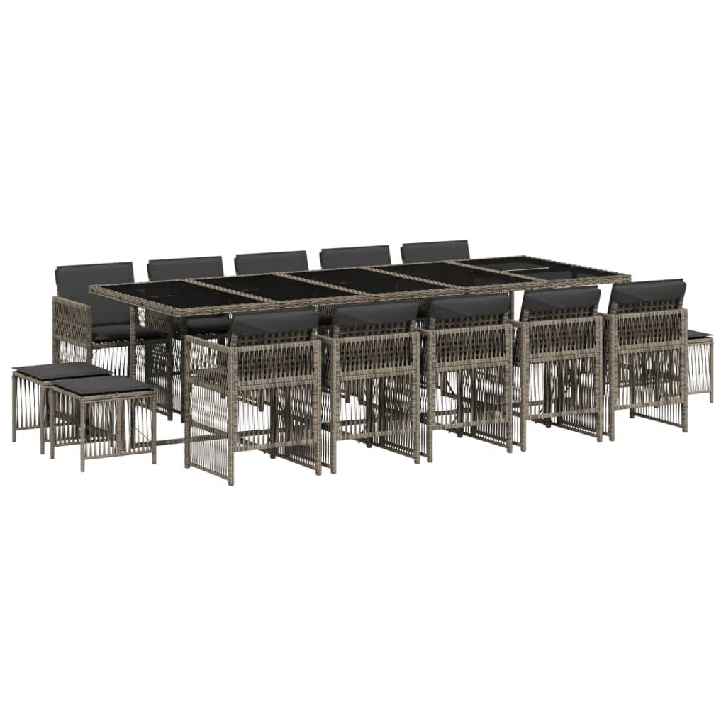 vidaXL 15-tlg. Garten-Essgruppe mit Kissen Grau Poly Rattan