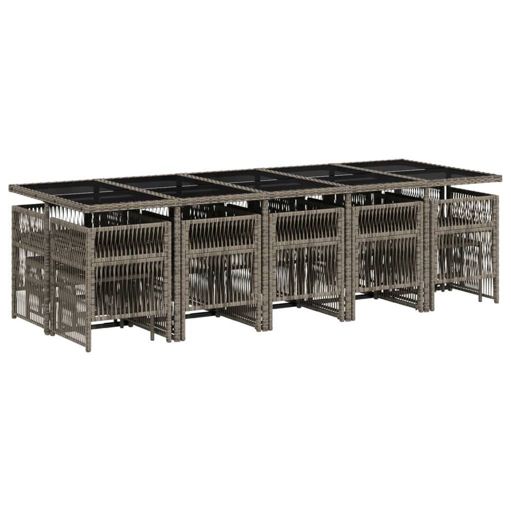 vidaXL 15-tlg. Garten-Essgruppe mit Kissen Grau Poly Rattan