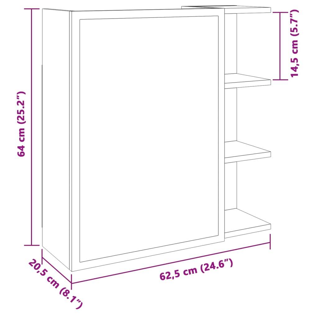 vidaXL Spiegelschrank Altholz-Optik 62,5x20,5x64 cm Holzwerkstoff