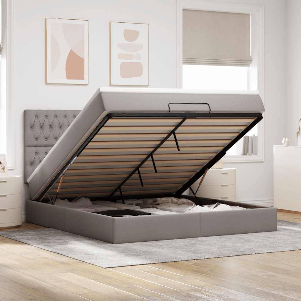vidaXL Ottoman-Bett mit Matratze & LEDs Taupe 180x200 cm Stoff