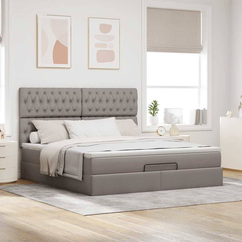 vidaXL Ottoman-Bett mit Matratze & LEDs Taupe 180x200 cm Stoff