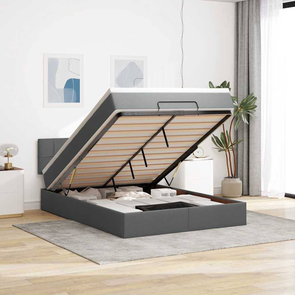 vidaXL Ottomane Bett mit Matratze & LEDs Dunkelgrau 140x200 cm Stoff