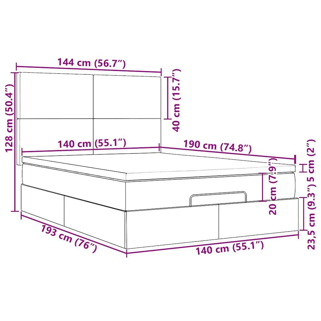 vidaXL Ottoman-Bett mit Matratze & LEDs Hellgrau 140x190 cm Stoff