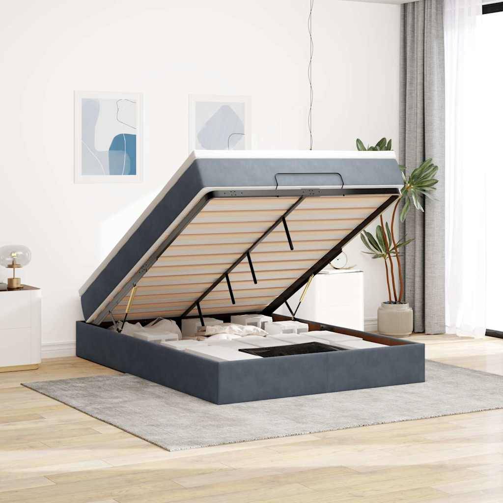 vidaXL Ottoman-Bett mit Matratze Dunkelgrau 140x200 cm Samt