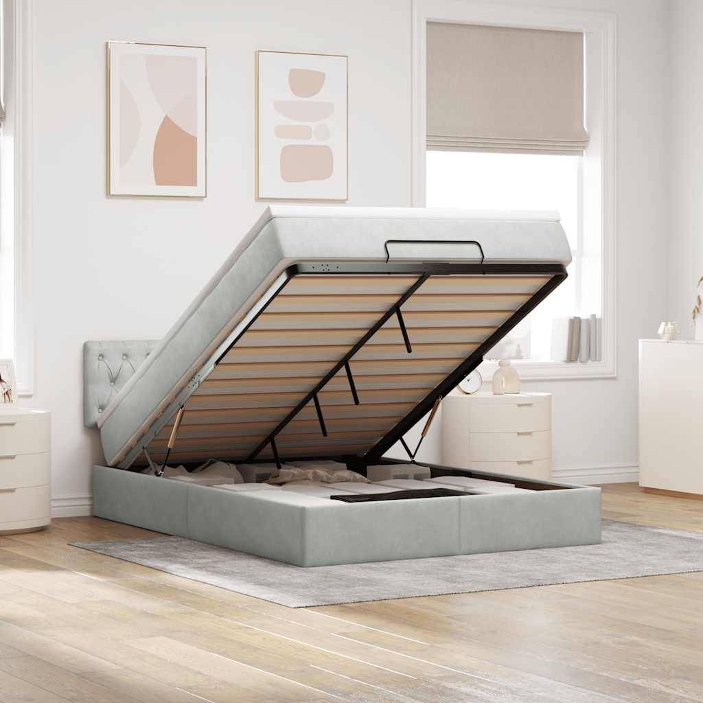vidaXL Ottoman-Bett mit Matratze Hellgrau 140x190 cm Samt