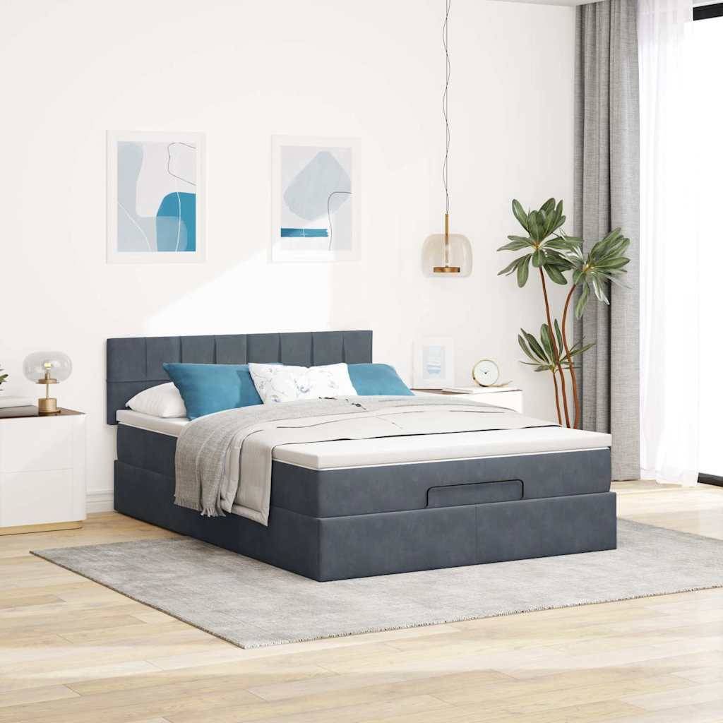 vidaXL Ottoman-Bett mit Matratze Dunkelgrau 140x190 cm Samt