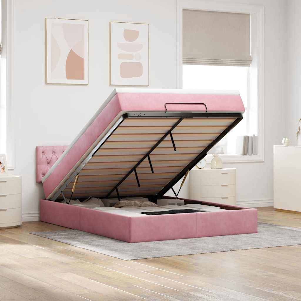 vidaXL Ottoman-Bett mit Matratze & LEDs Rosa 140x190 cm Samt