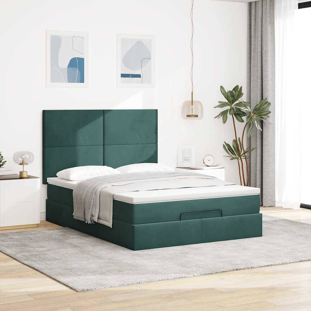 vidaXL Ottoman-Bett mit Matratzen & LEDs Dunkelgrün 140x190 cm Samt