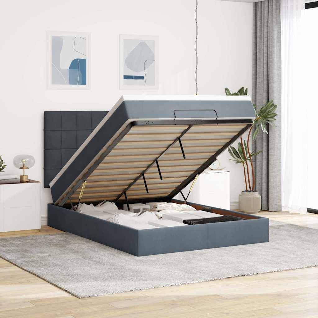 vidaXL Ottoman-Bett mit Matratzen & LEDs Dunkelgrau 140x190 cm Samt