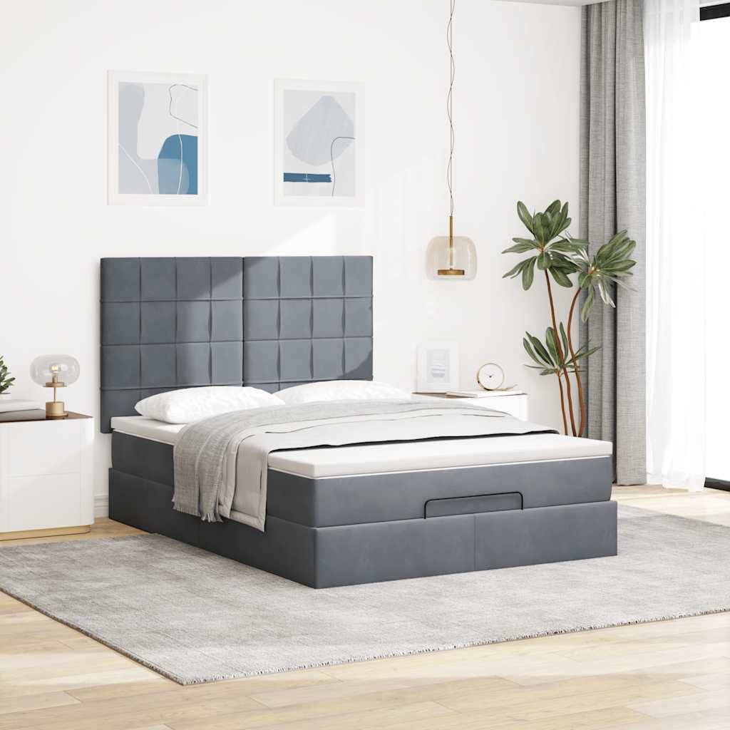 vidaXL Ottoman-Bett mit Matratzen &amp; LEDs Dunkelgrau 140x190 cm Samt