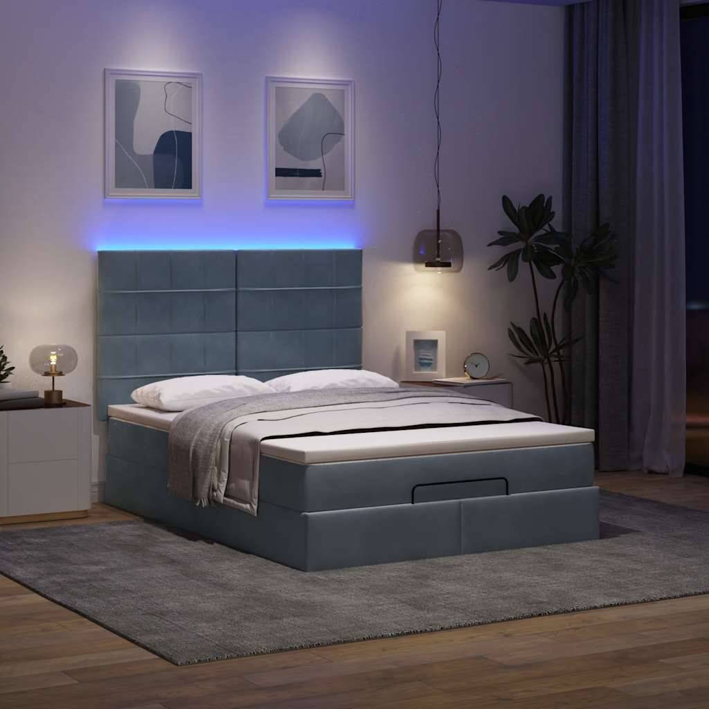 vidaXL Ottoman-Bett mit Matratzen &amp; LEDs Dunkelgrau 140x190 cm Samt