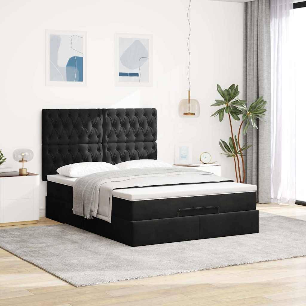 vidaXL Ottoman-Bett mit Matratzen & LEDs Schwarz 140x190 cm Samt