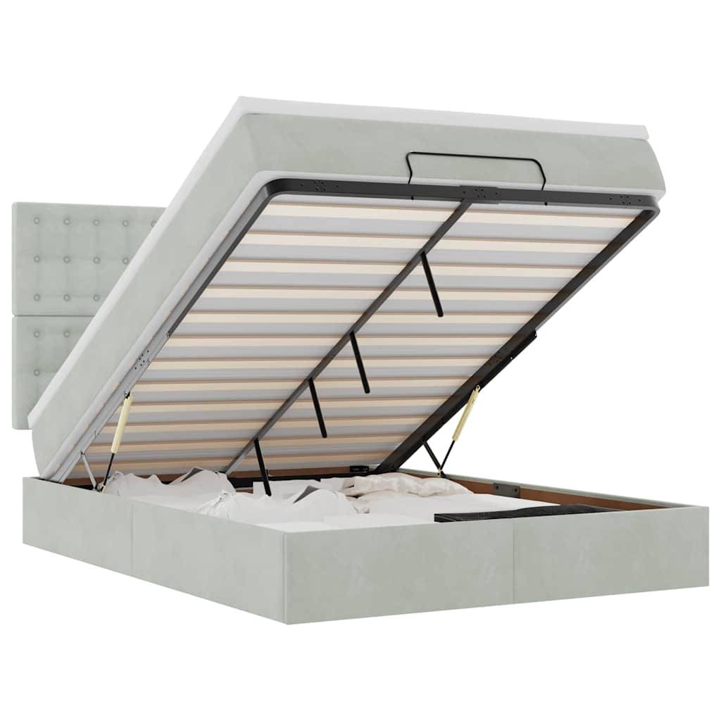 vidaXL Ottoman-Bett mit Matratzen & LEDs Hellgrau 140x200 cm Samt