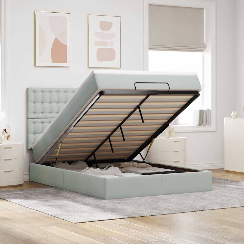 vidaXL Ottoman-Bett mit Matratzen Hellgrau 140x190 cm Samt
