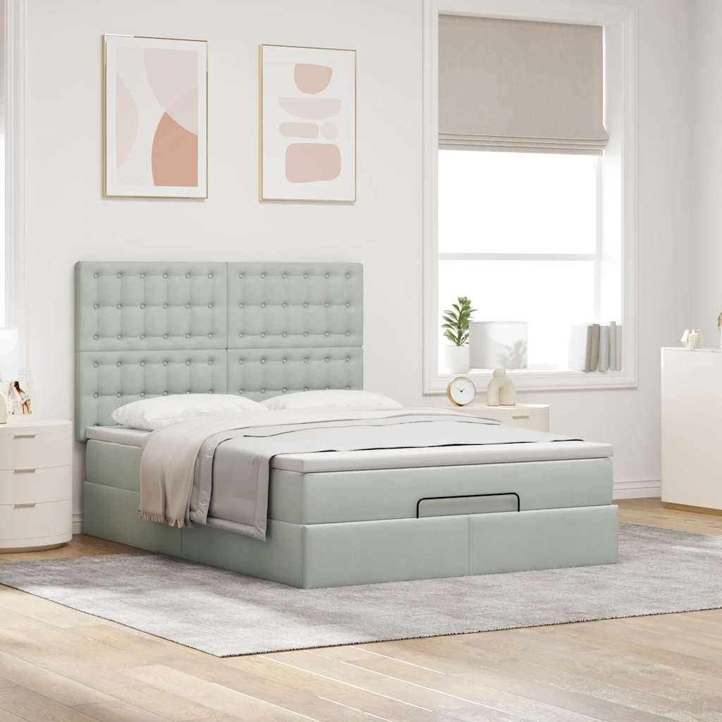 vidaXL Ottoman-Bett mit Matratzen Hellgrau 140x190 cm Samt