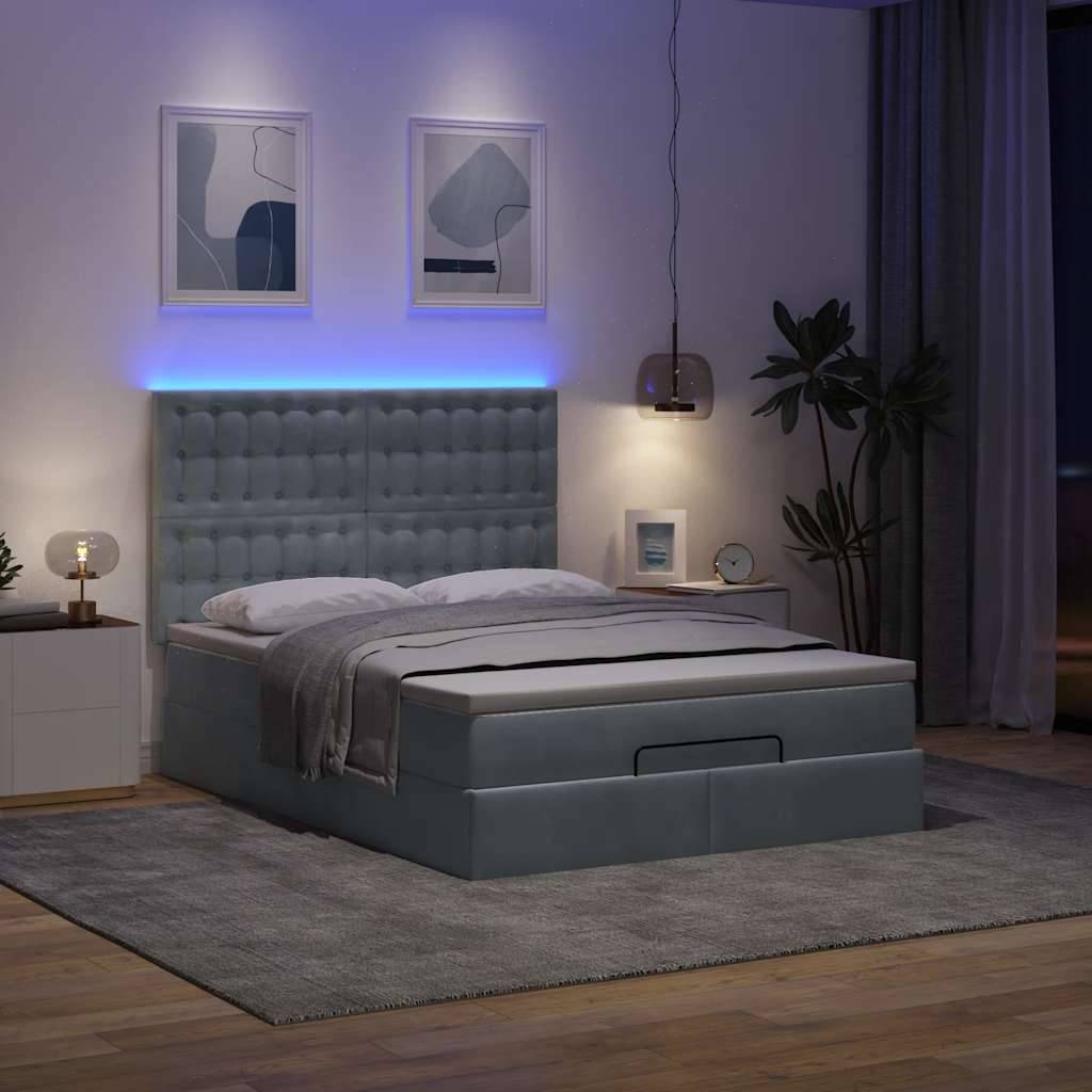 vidaXL Ottoman-Bett mit Matratzen & LEDs Dunkelgrau 140x190 cm Samt