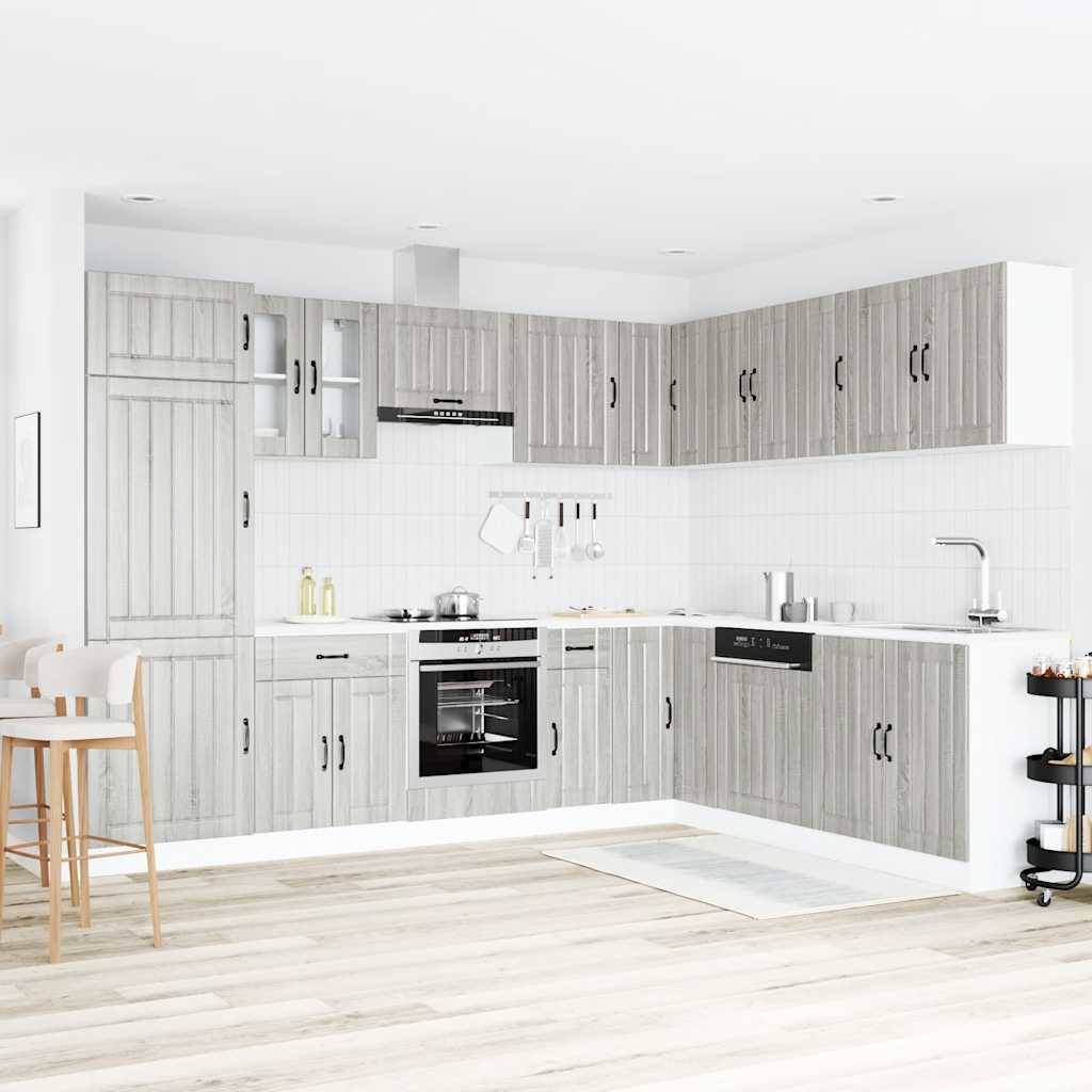 vidaXL 14-tlg. Küchenschrank-Set Lucca Grau Sonoma Holzwerkstoff