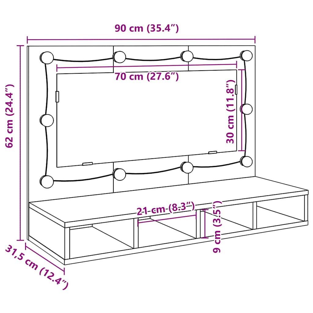 vidaXL Spiegelschrank mit LED Altholz 90x31,5x62 cm