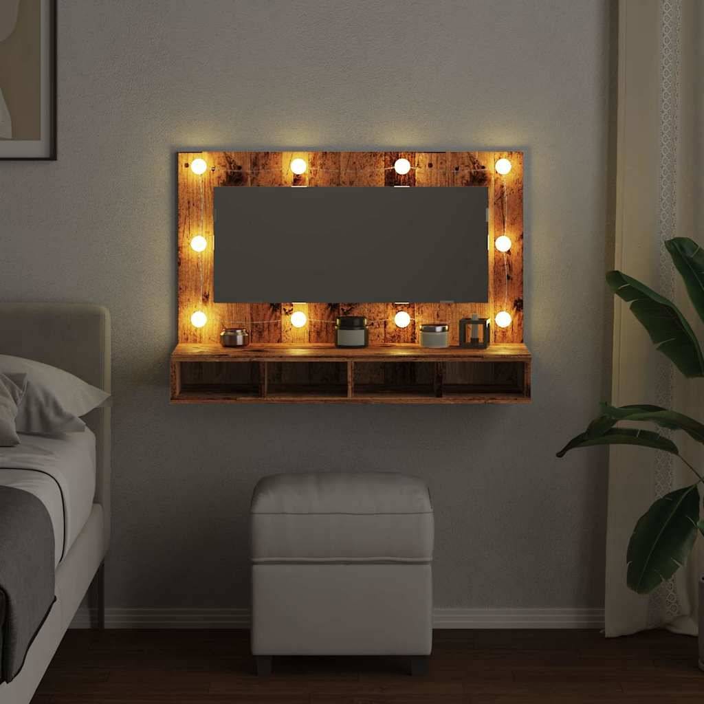 vidaXL Spiegelschrank mit LED Altholz 90x31,5x62 cm