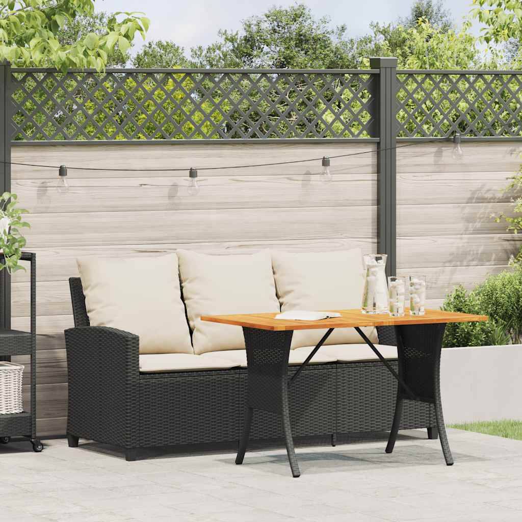 vidaXL Gartensofa 3-Sitzer mit Kissen &amp; Tisch Schwarz Poly Rattan