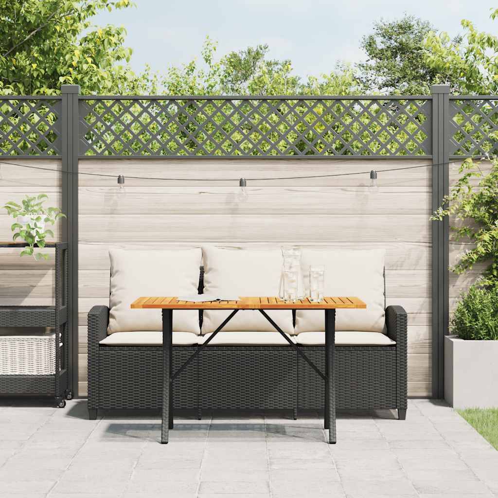 vidaXL Gartensofa 3-Sitzer mit Kissen &amp; Tisch Schwarz Poly Rattan