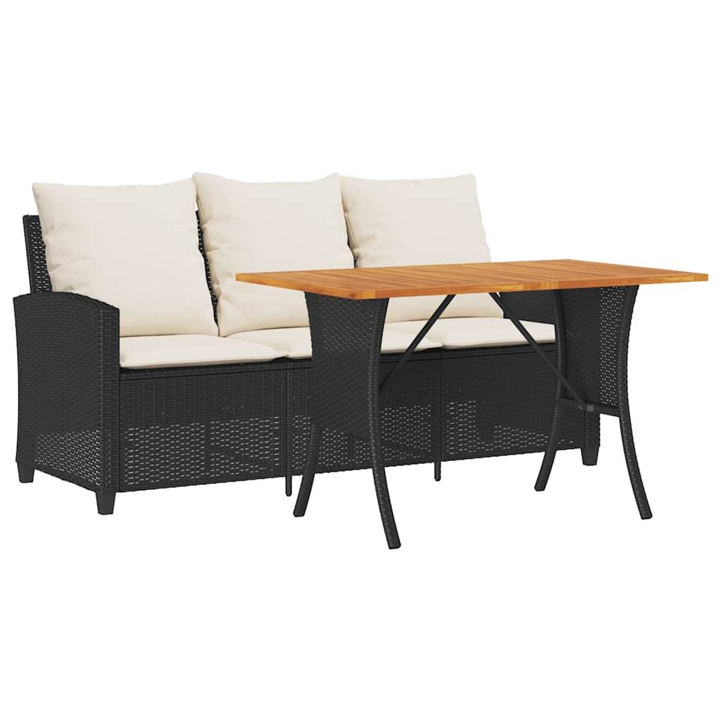 vidaXL Gartensofa 3-Sitzer mit Kissen &amp; Tisch Schwarz Poly Rattan