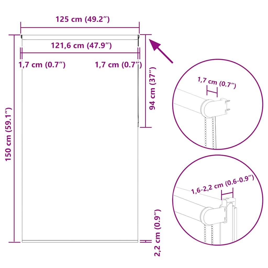 vidaXL Verdunkelungsrollo Hellgrau 125x150cm Stoffbreite 121,6cm