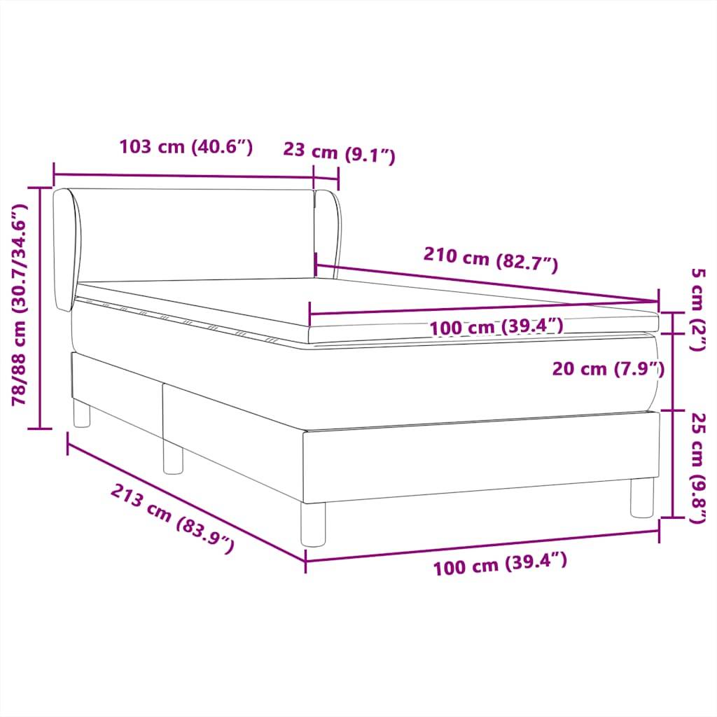 vidaXL Boxspringbett mit Matratze Rosa 100x210 cm Samt