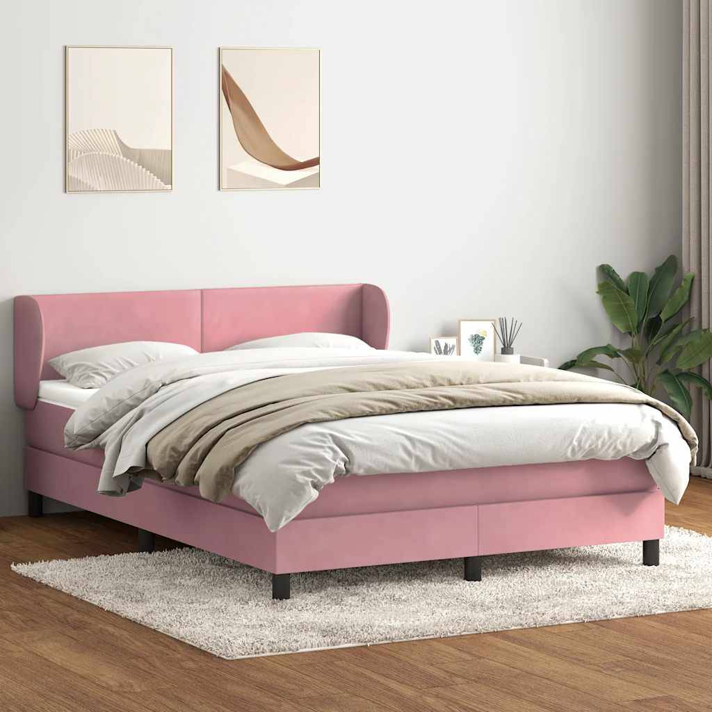 vidaXL Boxspringbett mit Matratze Rosa 140x210 cm Samt