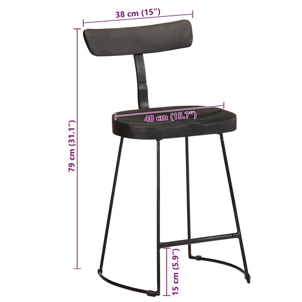 vidaXL Barhocker 2 Stk. Schwarz 49x43x79 cm Mango Massivholz