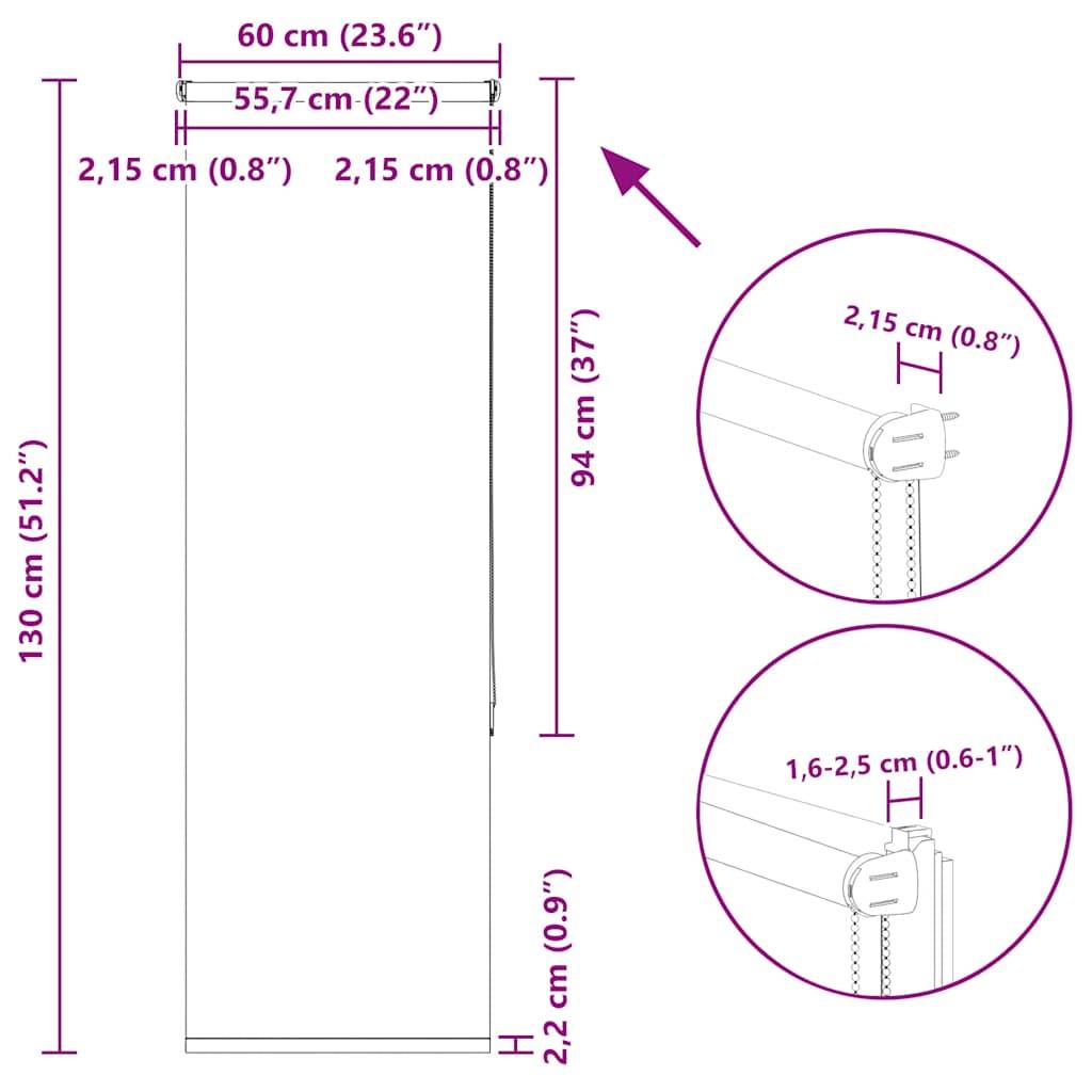 vidaXL Verdunkelungsrollo Hellgrau 60x130 cm Stoffbreite 55,7 cm