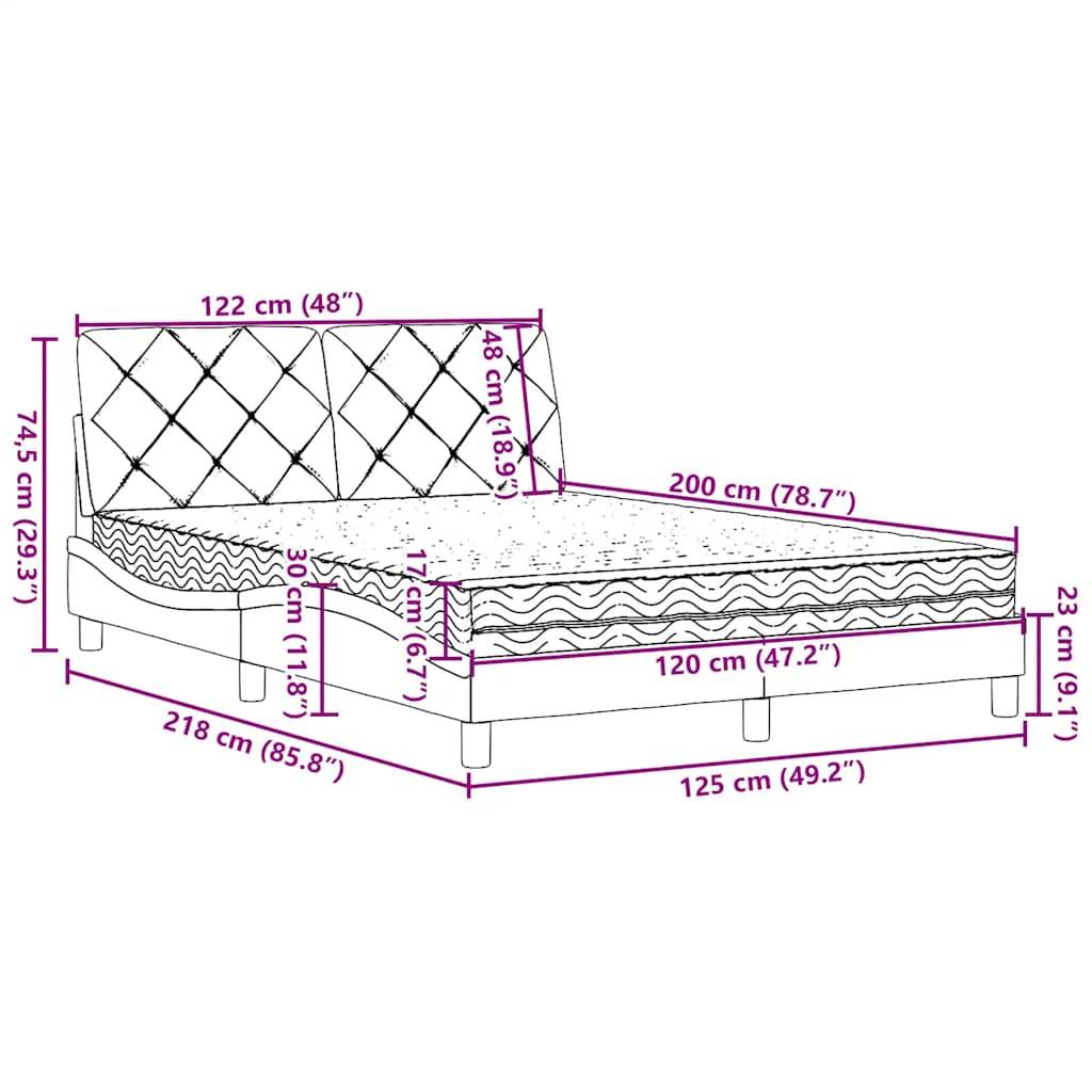 vidaXL Bett mit Matratze Schwarz 120x200 cm Stoff